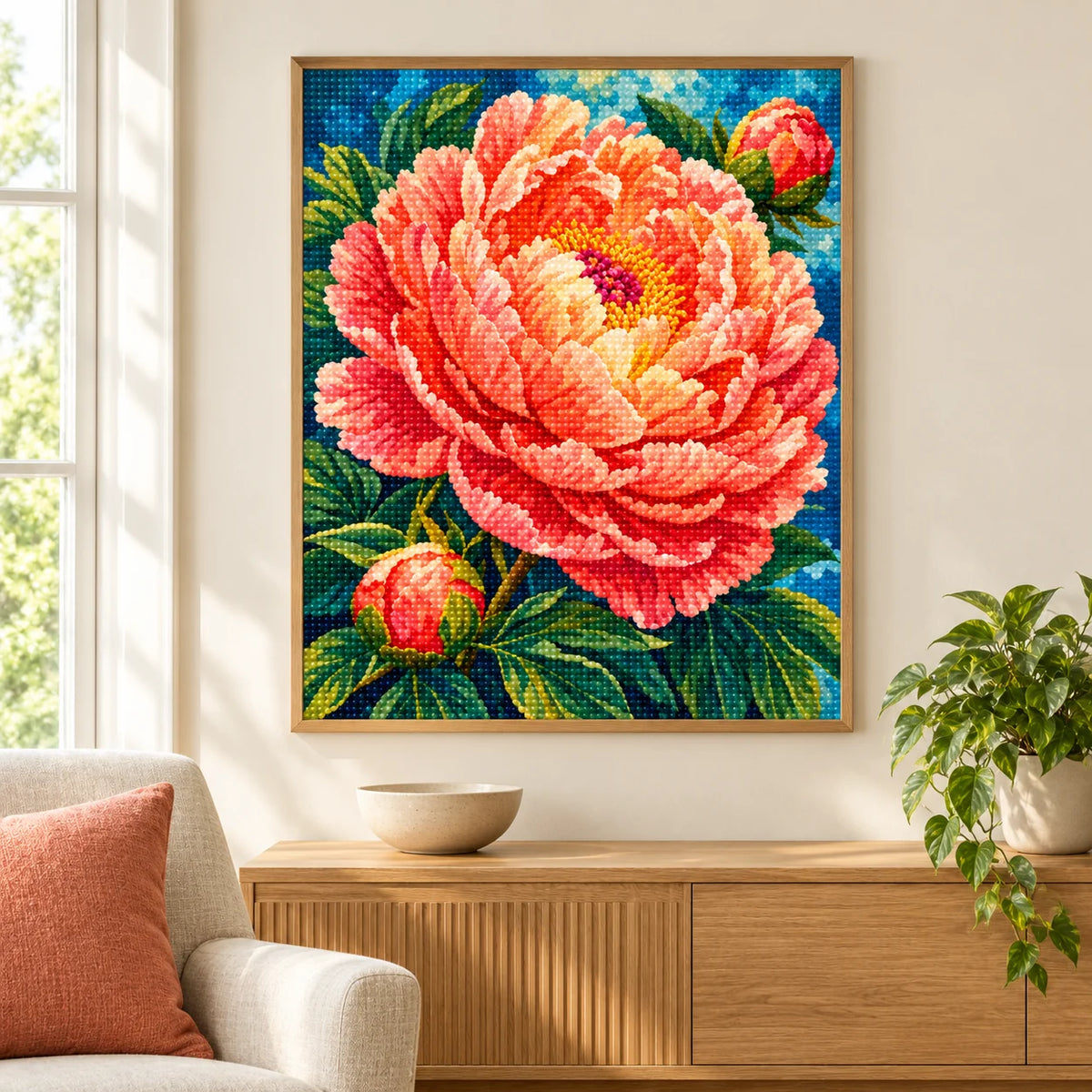 Home decor scene for Coral Peony Unfolding Diamond Painting Kit