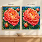 Framed and no-frame comparison for Coral Peony Unfolding Diamond Painting Kit