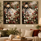 Framed and no-frame styles of the ivory gown and rose garden diamond painting