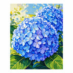 Completed diamond painting for Azure Hydrangea Bloom Diamond Painting Kit on a white background
