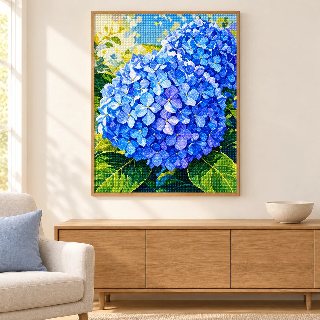 Home decor scene for Azure Hydrangea Bloom Diamond Painting Kit