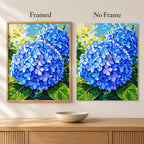 Framed and no-frame comparison for Azure Hydrangea Bloom Diamond Painting Kit