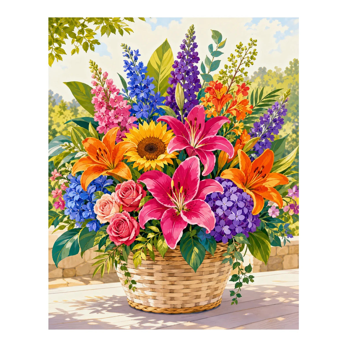 Original artwork for Summer Garden Bouquet Diamond Painting Kit on a white background
