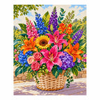 Completed diamond painting for Summer Garden Bouquet Diamond Painting Kit on a white background