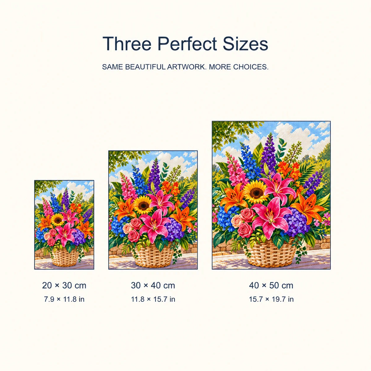 Size guide for Summer Garden Bouquet Diamond Painting Kit