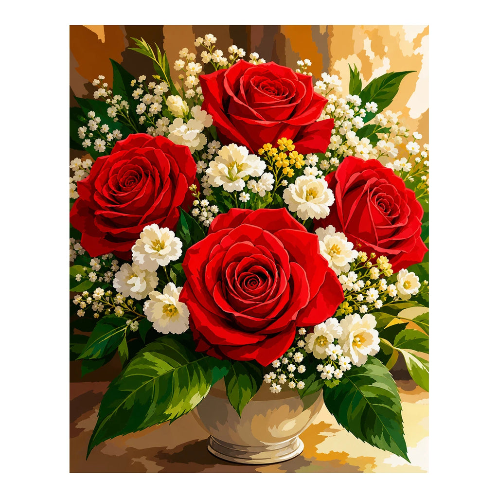Original artwork for Crimson Roses in Bloom Diamond Painting Kit on a white background