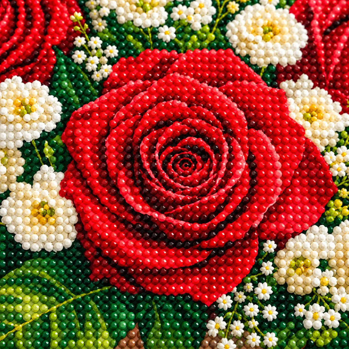 Diamond drill detail for Crimson Roses in Bloom Diamond Painting Kit