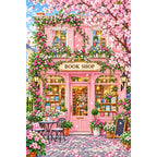 Pink Blossom Bookshop original artwork on white background