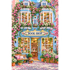 Blue Window Floral Bookshop original artwork on white background