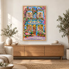 Blue Window Floral Bookshop diamond painting displayed in a bright home interior