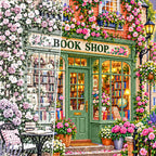 Close detail of the Green Door Rose Bookshop diamond painting canvas and drills