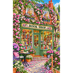 Green Door Rose Bookshop finished diamond painting on white background