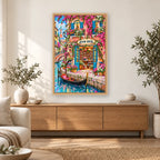 Venetian Canal Flower Bookshop diamond painting displayed in a bright home interior