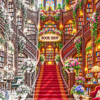 Close detail of the Grand Stained Glass Bookshop diamond painting canvas and drills