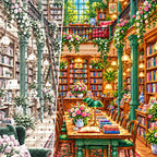 Close detail of the Sunlit Botanical Library diamond painting canvas and drills