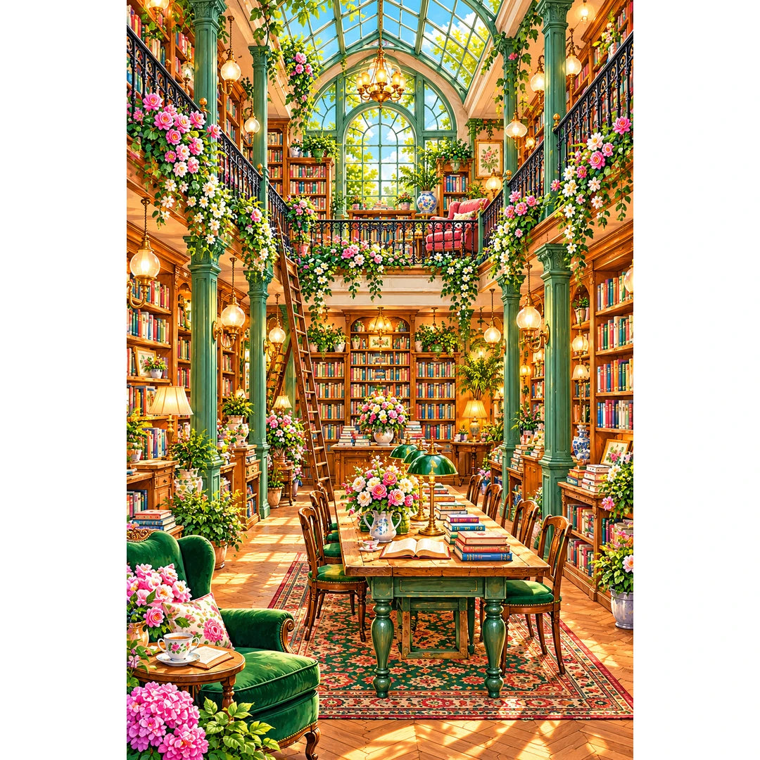 Sunlit Botanical Library original artwork on white background