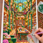 Placing resin drills on the Sunlit Botanical Library diamond painting