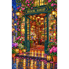 Midnight Rain Flower Bookshop finished diamond painting on white background
