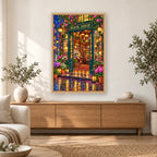 Midnight Rain Flower Bookshop diamond painting displayed in a bright home interior