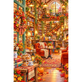 Autumn Fireside Library original artwork on white background