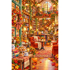 Autumn Fireside Library original artwork on white background