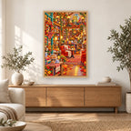 Autumn Fireside Library diamond painting displayed in a bright home interior