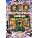 Snowy Christmas Bookshop original artwork on white background