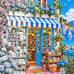 Close detail of the Seaside Hydrangea Bookshop diamond painting canvas and drills
