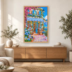 Seaside Hydrangea Bookshop diamond painting displayed in a bright home interior