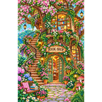 Enchanted Treehouse Bookshop finished diamond painting on white background