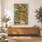 Enchanted Treehouse Bookshop diamond painting displayed in a bright home interior