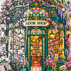 Close detail of the Art Nouveau Flower Bookshop diamond painting canvas and drills