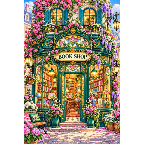 Art Nouveau Flower Bookshop original artwork on white background