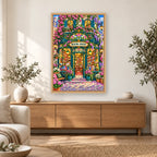 Art Nouveau Flower Bookshop diamond painting displayed in a bright home interior