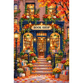Autumn Blue Door Bookshop original artwork on white background