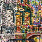 Close detail of the Canal Bicycle Flower Bookshop diamond painting canvas and drills