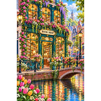 Canal Bicycle Flower Bookshop original artwork on white background