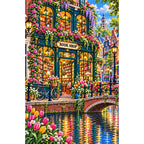 Canal Bicycle Flower Bookshop finished diamond painting on white background