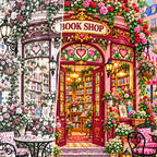 Close detail of the Rose Heart Window Bookshop diamond painting canvas and drills