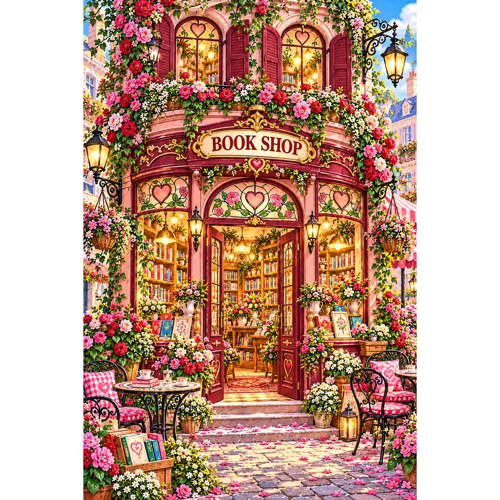 Rose Heart Window Bookshop original artwork on white background