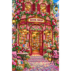 Rose Heart Window Bookshop finished diamond painting on white background