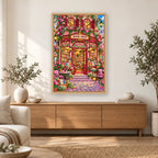 Rose Heart Window Bookshop diamond painting displayed in a bright home interior