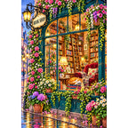 Cozy Rainy Window Bookshop original artwork on white background