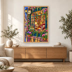 Cozy Rainy Window Bookshop diamond painting displayed in a bright home interior