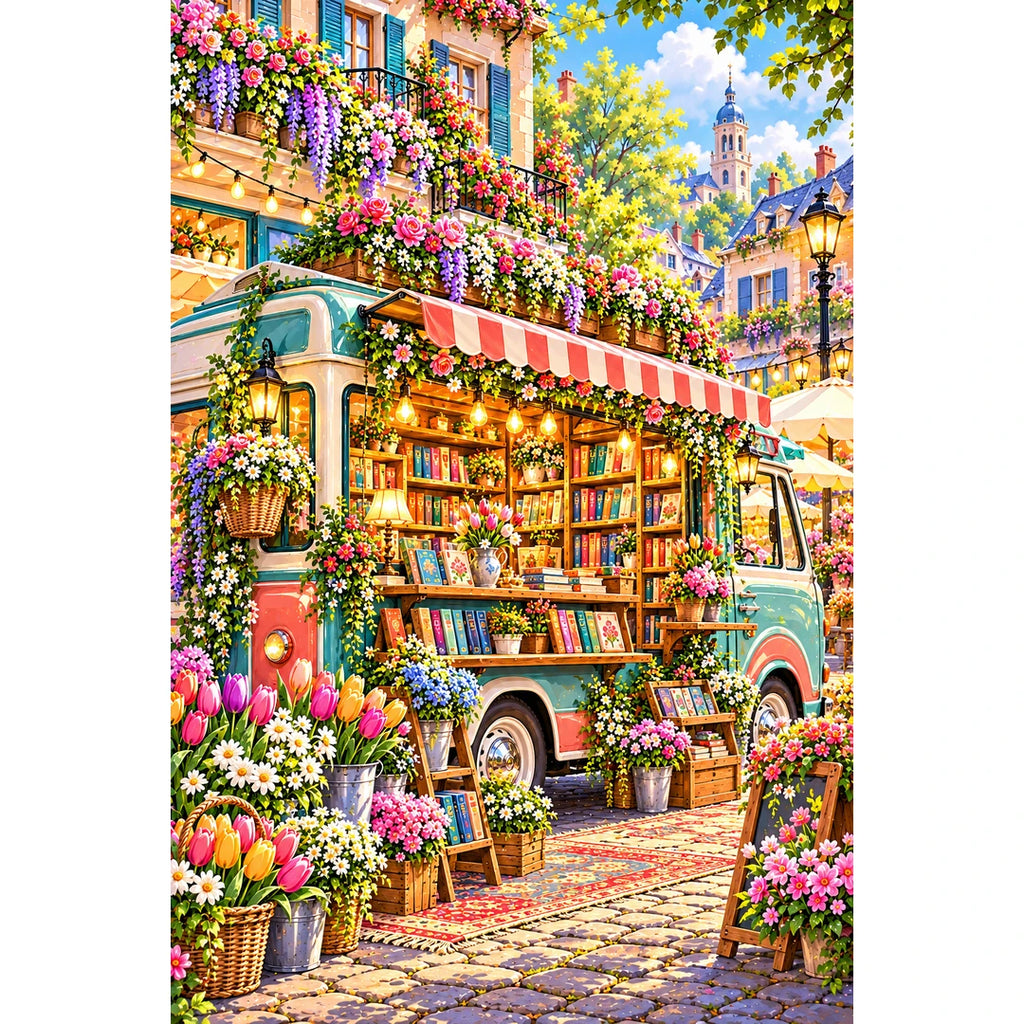Floral Bookmobile Street Shop original artwork on white background
