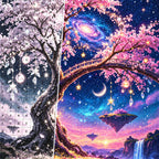 Close detail of the Cosmic Blossom Tree diamond painting canvas and drills