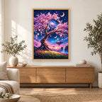 Cosmic Blossom Tree diamond painting displayed in a bright home interior
