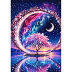 Crescent Galaxy Tree finished diamond painting on white background