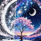 Close detail of the Winter Crescent Tree diamond painting canvas and drills