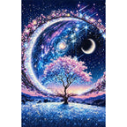 Winter Crescent Tree finished diamond painting on white background